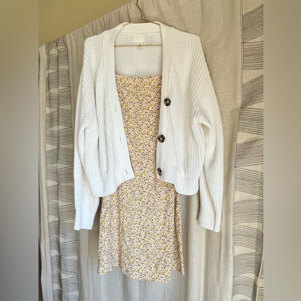 Old Navy Pink Ditsy Floral Sundress + H&M White Cardigan Bundle | M | NWT Dress
